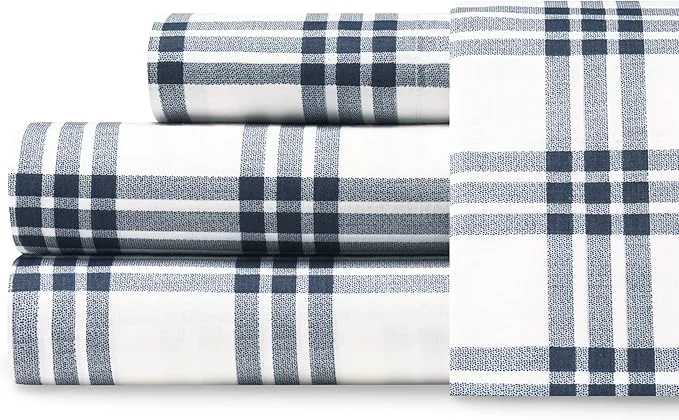 Optimized Eddie Bauer – Full Sheets Cotton Percale Bedding Set Crisp amp Cool Home Decor Dorm Room Essentials Navy Plaid Full Breathable