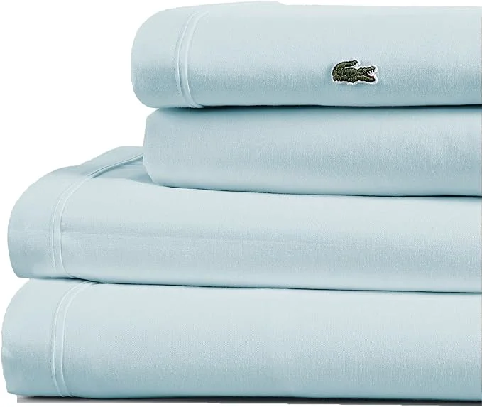 Long-Lasting Lacoste Cotton Percale 3-Piece Sheet Set – Cool Crisp Matte and Durable Oeko-Tex – Solid Pale Aqua Twin Secure