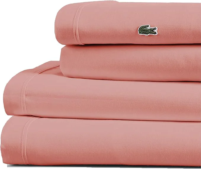 Responsible Lacoste Cotton Percale 3-Piece Sheet Set – Cool Crisp Matte and Durable Oeko-Tex – Solid Canyon Orange Twin XL High-Performance