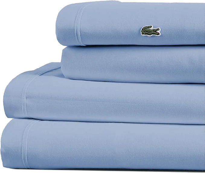 Versatile Lacoste Cotton Percale 4-Piece Sheet Set – Cool Crisp Matte and Durable Oeko-Tex – Solid Allure Blue California King Carefully Designed