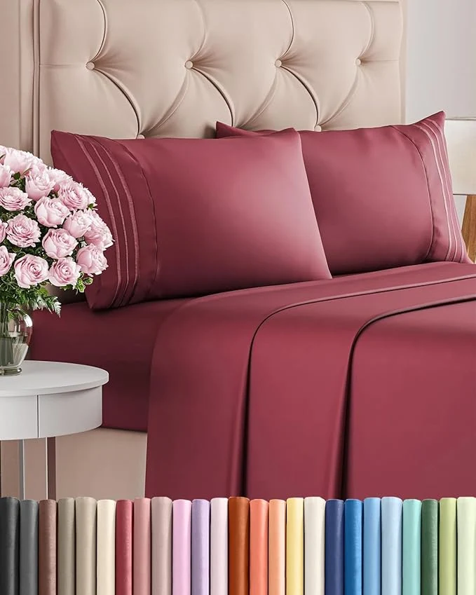 Practical King Size 4 Piece Sheet Set – Comfy Breathable amp Cooling Bed Sheets Set – Hotel Luxury Bedding for Women Men Kids Teens Boys amp Girls – Deep Pockets Ultra-Soft Wrinkle – Oeko-Tex – Burgundy Environmentally Friendly