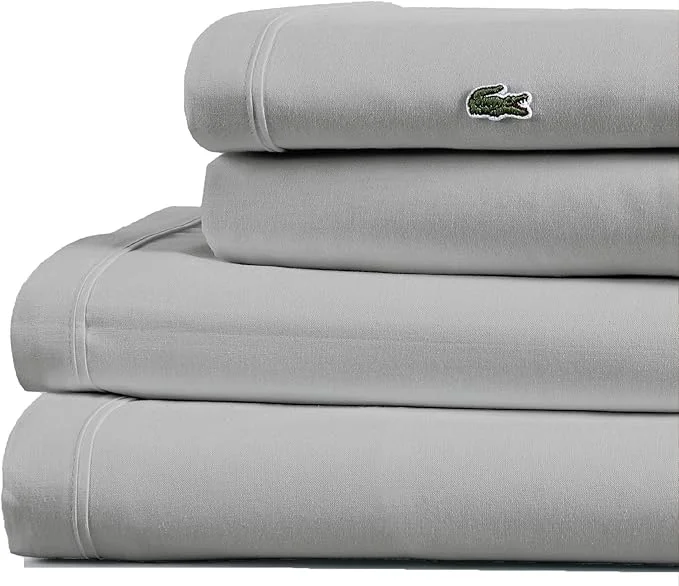World-Class Lacoste Cotton Percale 4-Piece Sheet Set – Cool Crisp Matte and Durable Oeko-Tex – Solid Micro Chip Queen Powerful