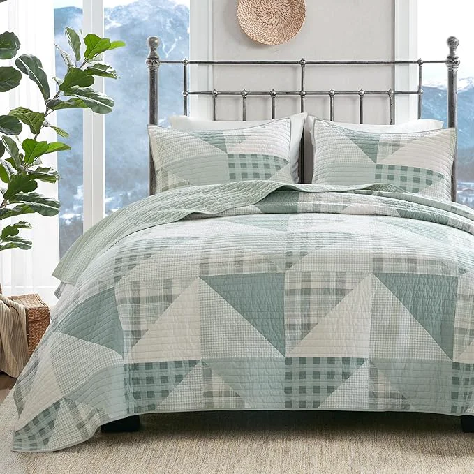 Comfortable Woolrich Reversible Coverlet Set – Cottage Styling Reversed to Solid Color All Season Lightweight Coverlet Cozy Bedding Layer Matching Shams Oversized King Cal King Olsen Green Reversible Lightweight All Season Eco-Friendly