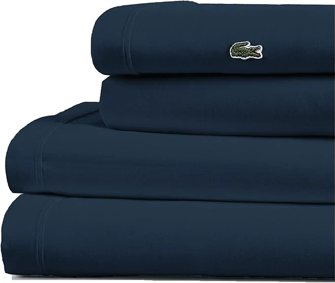 Specialty Lacoste Cotton Percale 3-Piece Sheet Set – Cool Crisp Matte and Durable Oeko-Tex – Solid Navy Twin Green