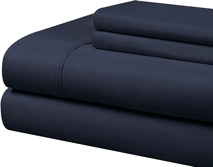 Authentic Cathay Home Essentials Ultra Soft Hypoallergenic Wrinkle Resistant Double Brushed Microfiber Bedding Sheet Set Navy Queen Clean