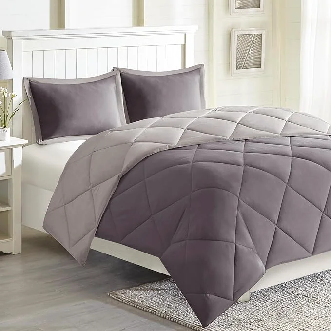Unique Madison Park Comforter Set Reversible Down All Season Microfiber Bedding 3M Scotchgard Stain Release King Dorm Comforter Charcoal Grey Organic