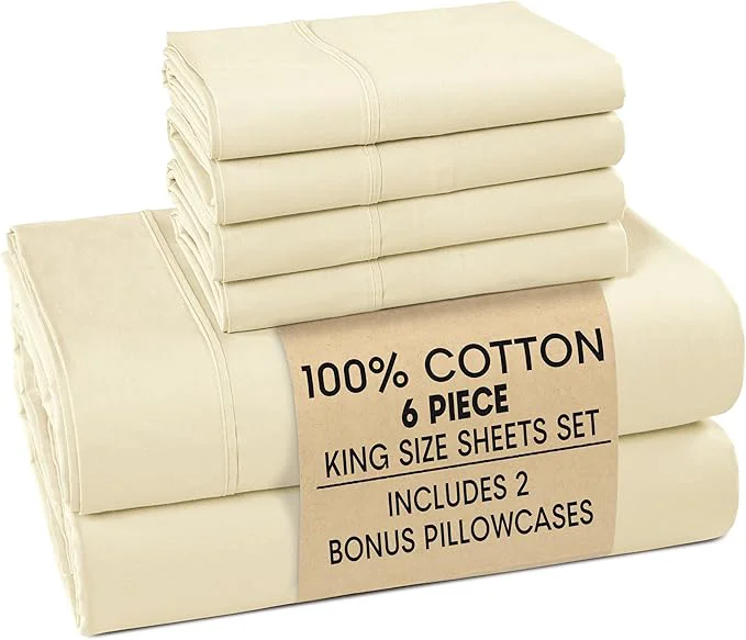 Convenient Casa Platino King Bed Sheets Set – Breathable 6 Piece Percale Cooling King Sheets with Crisp Feel with 15 Inch Deep Pocket Fitted Sheet Ultra Soft amp Cozy Feel Fit – Ivory Green