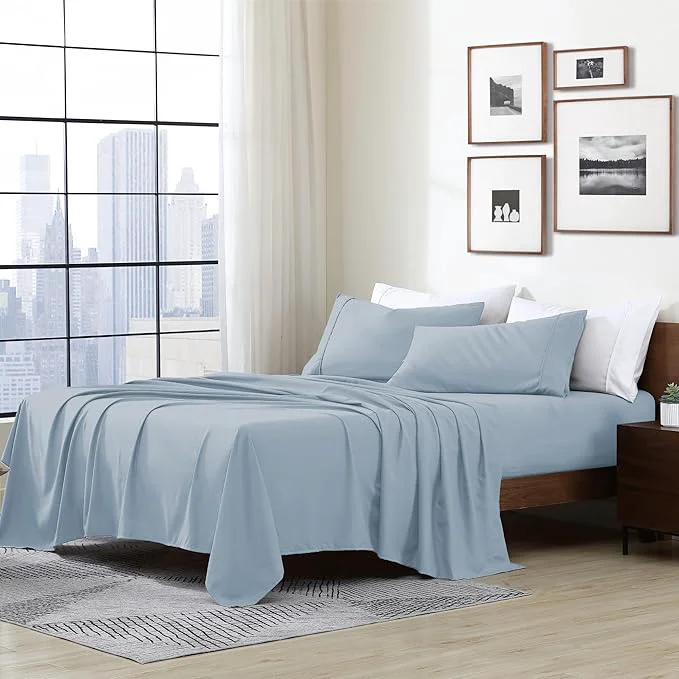 Outstanding Cathay Home Essentials Ultra Soft Hypoallergenic Wrinkle Resistant Double Brushed Microfiber Bedding Sheet Set Blue Fog Twin XL Superior