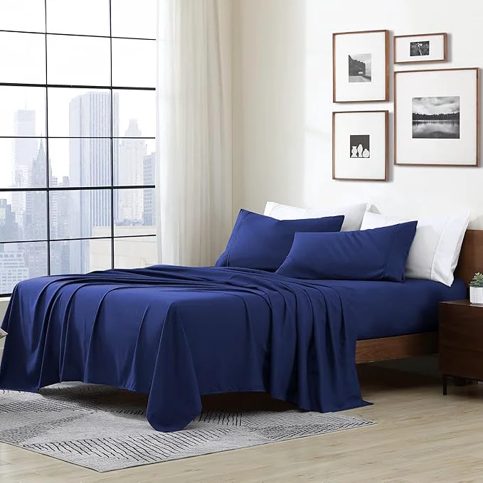 Minimalist Cathay Home Essentials Ultra Soft Hypoallergenic Wrinkle Resistant Double Brushed Microfiber Bedding Sheet Set Royal Blue Twin Expertly Made