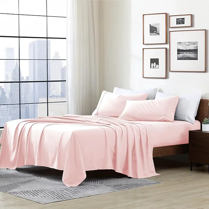 Natural Cathay Home Essentials Ultra Soft Hypoallergenic Wrinkle Resistant Double Brushed Microfiber Bedding Sheet Set Blush California King Superior