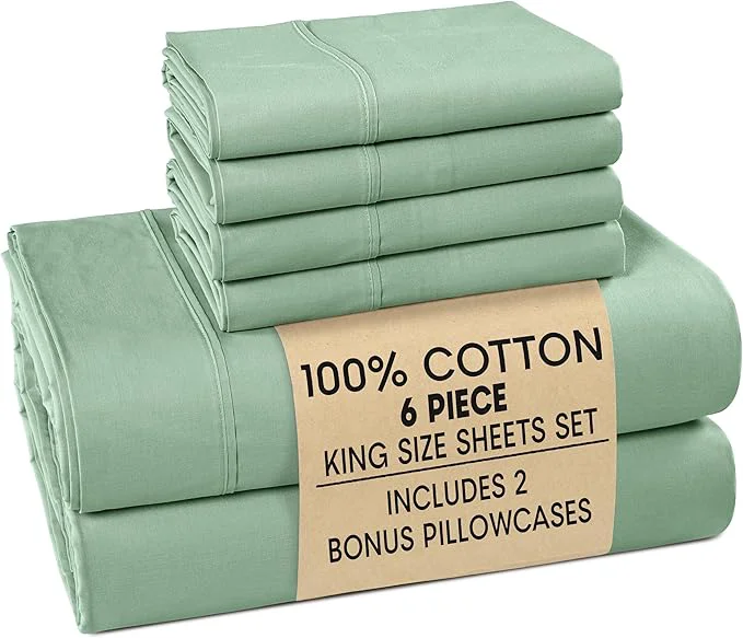 Prestigious Casa Platino King Sheet Set – Cotton Sheets with 4 Pillowcases Crisp Percale Weave amp Cozy Feel Cooling amp Breathable King Bed Sheets with 15 quot Deep Pocket Excellent Quality amp Fit – Sage Green Lightweight