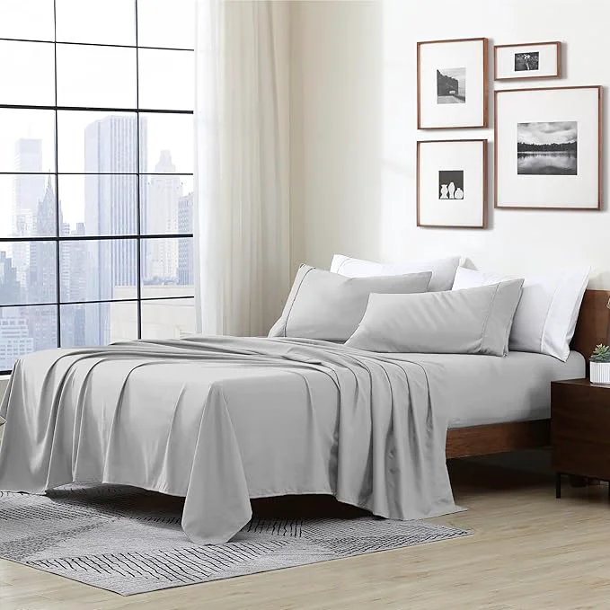 Secure Cathay Home Essentials Ultra Soft Hypoallergenic Wrinkle Resistant Double Brushed Microfiber Bedding Sheet Set Light Gray Twin Classic