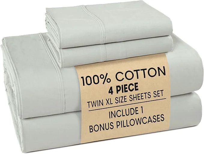 Flexible Casa Platino Twin XL Percale Sheet Set– 4 Piece Cotton Sheet Set Twin XL with 15 Deep Pocket Fitted Sheet Crisp Weave for Cool Cozy Sleep Soft amp Breathable Everyday Sheets – Silver Verified