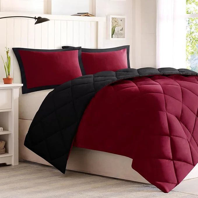 Top-Quality Madison Park Comforter Set Reversible Down All Season Microfiber Bedding 3M Scotchgard Stain Release King Cal King Dorm Comforter Red Black Trusted