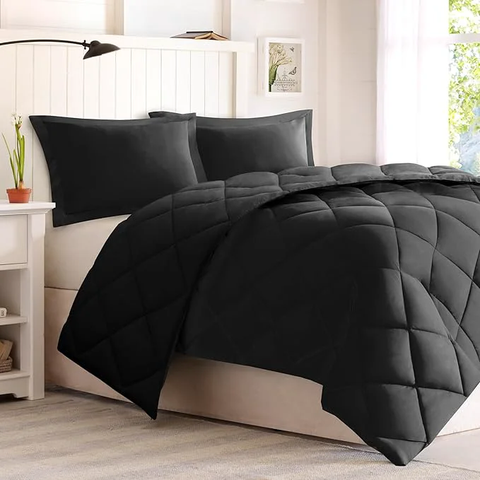 High-Performance Madison Park Comforter Set Reversible Down All Season Microfiber Bedding 3M Scotchgard Stain Release King Dorm Comforter Black Black Relaxed