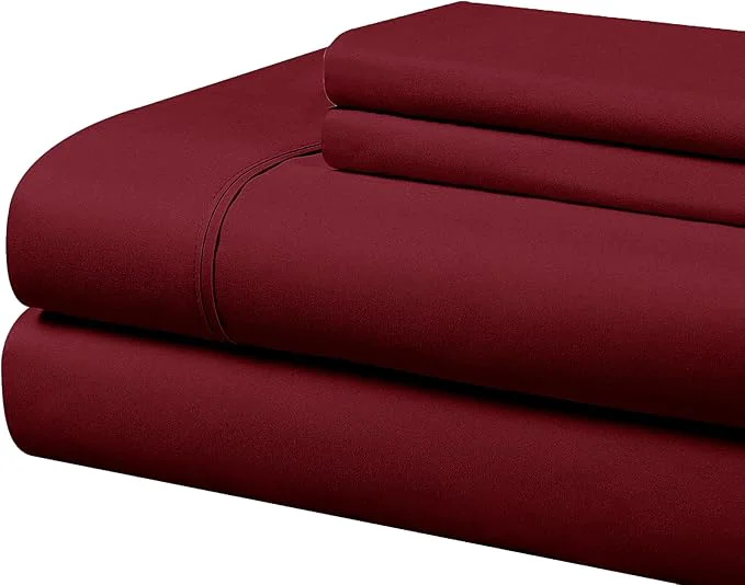 Trendy Cathay Home Essentials Ultra Soft Hypoallergenic Wrinkle Resistant Double Brushed Microfiber Bedding Sheet Set Burgundy King Reusable