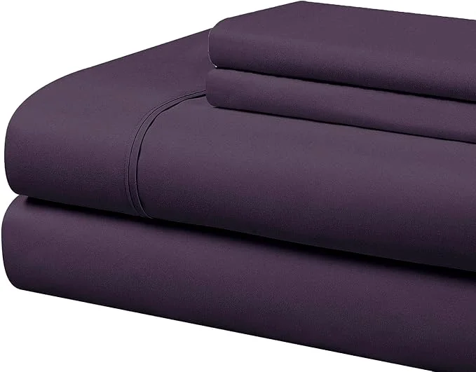 Exclusive Cathay Home Essentials Ultra Soft Hypoallergenic Wrinkle Resistant Double Brushed Microfiber Bedding Sheet Set Eggplant Full Pure