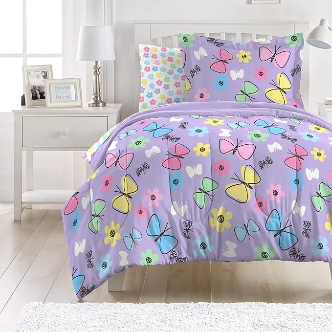 Powerful Dream Factory Sweet Butterfly Ultra Soft Microfiber Girls Comforter Set Purple Twin Expertly Made