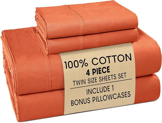 Effective Casa Platino Cotton Sheets Twin – Breathable Crisp Percale Twin Mattress Sheets with 2 Pillowcases 15 quot Deep Pocket Fitted Sheet Ultra Soft amp Cozy Feel for Great Nights Sleep – Rust Safe