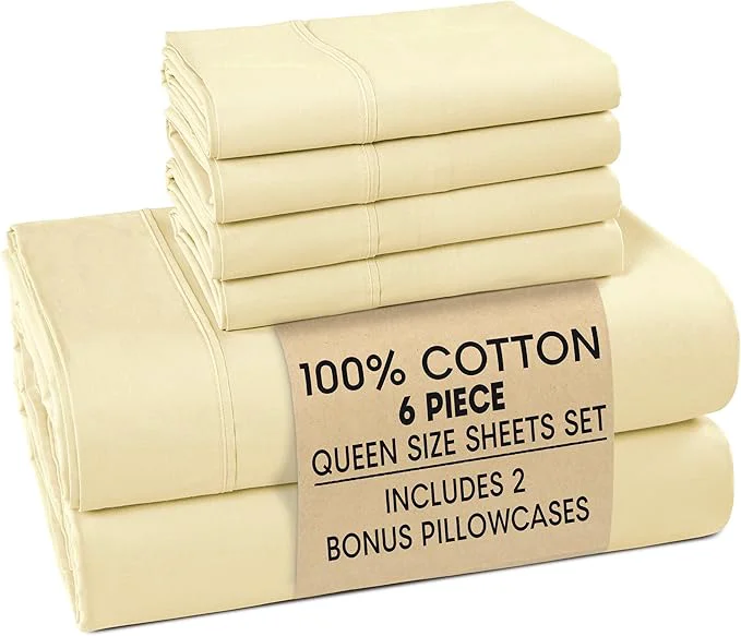 Premium Casa Platino Cotton Percale Sheet Queen – Crisp Queen Size Bed Sheets Cooling with 4 Pillowcases Ultra Soft amp Breathable for Great Nights Sleep with 15 quot Deep Pocket Fitted Sheet – Beige Specialty