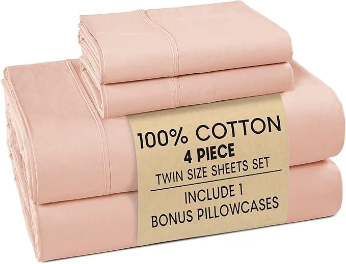 Selected Casa Platino Cotton Twin Size Sheets Set – 4 Piece Crisp Percale Twin Size Cooling Sheets Lightweight for Summer with 15 quot Deep Pocket Fitted Sheet Nightly Comfort amp Airy Sleep – Veiled Rose Elite