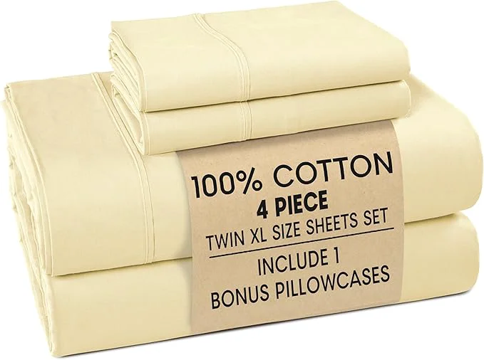 Efficient Casa Platino Cotton Percale Sheet Twin XL – Crisp Twin XL Size Bed Sheets Cooling with 2 Pillowcases Ultra Soft amp Breathable for Great Nights Sleep with 15 quot Deep Pocket Fitted Sheet – Beige Enhanced