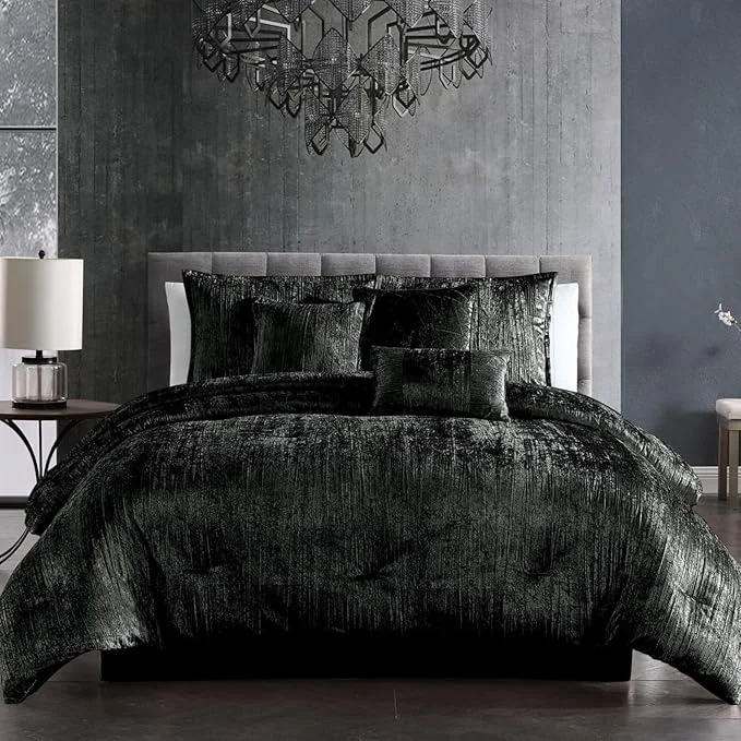 Contemporary Riverbrook Home Turin Comforter Set Queen Black 7-Piece Set Genuine