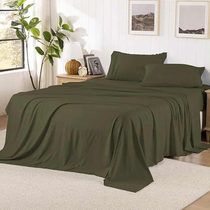 Pure ROSE amp RISY King Size Sheet Set Pre-Washed Microfiber Cotton-Like 4 Pcs Ultra Soft Bedding Set King Breathable Cooling Skin-Friendly All Seasons 1 Fitted 1 Flat 2 Pillowcases Dark Green King Easy-to-Use