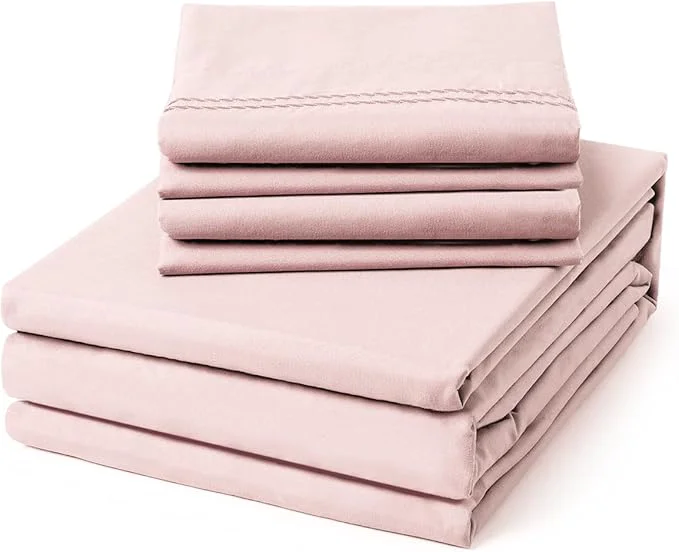Reliable ClevaHome Full Size Sheet Set – 6 Piece Soft Breathable Luxury Bed Sheet Set – Shrinkage amp Fade Resistant Embroidered Bedding Sheet with Deep Pocket 2 Extra Pillowcases Full Barely Pink Elegant
