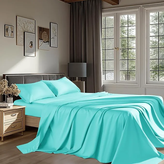 Exclusive Egyptian Cotton Sheets 1200 Thread Count Queen Size Bedding Sets 4 Pcs Fitted Sheet Up to 16 quot Deep Breathable All Seasons Queen Lake Green Proven