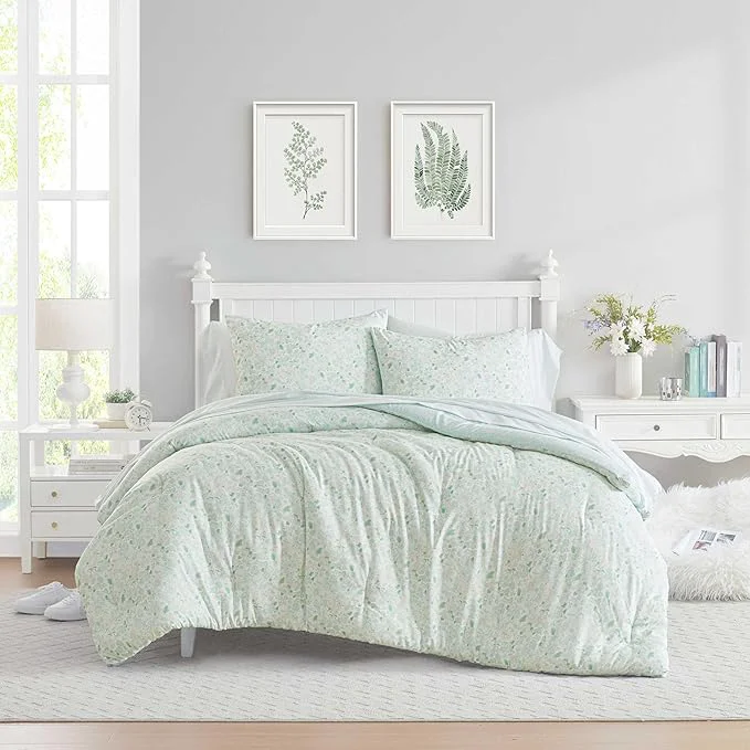 Effective Laura Ashley – King Comforter Set Soft amp Reversible Floral Bedding with Bonus Bed Sheets amp Pillowcases 7 Piece Bed Set for Year Round Comfort Quartet Jaynie Ticking Stripe Blue Refined