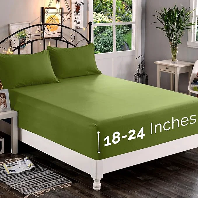 Fashionable Elegant Comfort 1500 Premium Quality Fitted Sheet Ultra Soft 18-24 Inch Extra Deep Pocket – Single Fitted Sheet for High Mattress – Wrinkle with Smart Storage Pockets Cal King Sage-Green Responsible
