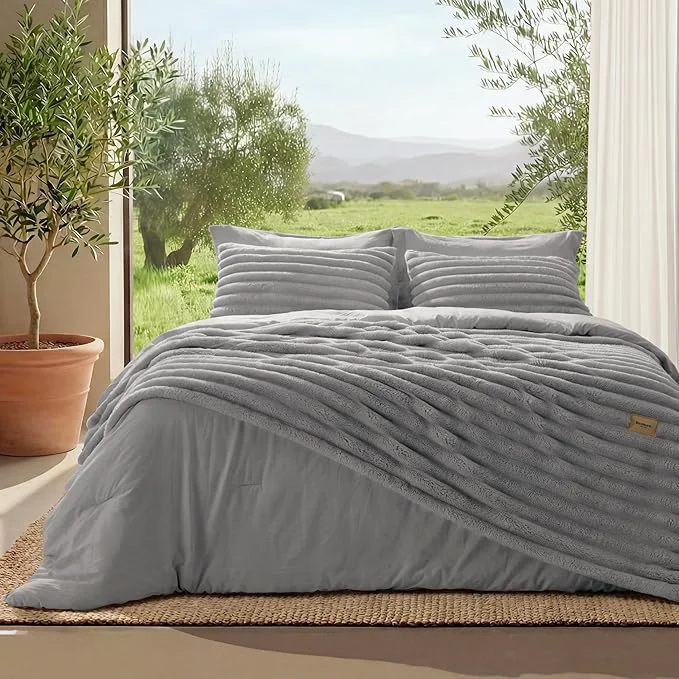 Reliable Bedsure Gentlesoft™ 2-in-1 King Size Comforter Set and Detachable Fluffy Blanket Grey Bedding Set for All Season Use SnapTech™ Design for Space Saving Includes 2 Pillow Shams 2 Pillowcases Convenient
