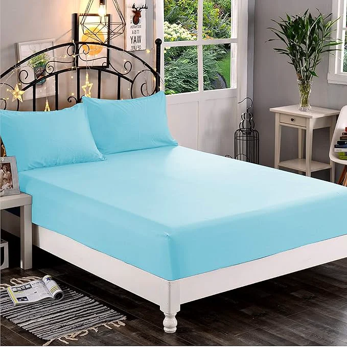 First-Class Elegant Comfort 1500 Premium Hotel Quality 1-Piece Fitted Sheet Softest Quality Microfiber – Deep Pocket up to 16 inch Wrinkle and Fade Resistant Full Aqua Blue Smooth