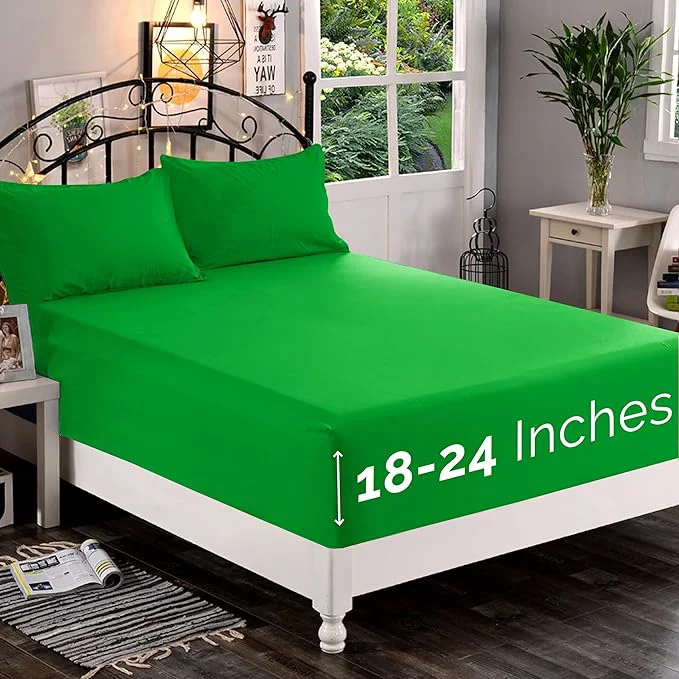 Breathable Elegant Comfort 1500 Premium Quality Fitted Sheet Ultra Soft 18-24 Inch Extra Deep Pocket – Single Fitted Sheet for High Mattress-Wrinkle with Smart Storage Pockets Cal King Emerald Green Optimized