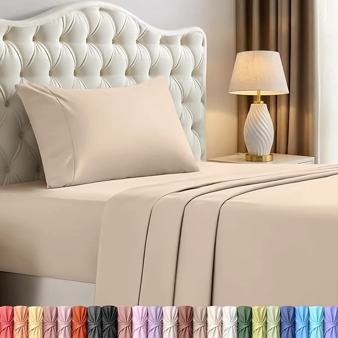 Elite Utopia Bedding Twin Sheet Set – 3 Piece Bed Sheets for Twin Size Bed Soft and Breathable Microfiber Includes 1 Fitted Sheet 1 Flat Sheet and 1 Pillowcase Beige Expertly Made