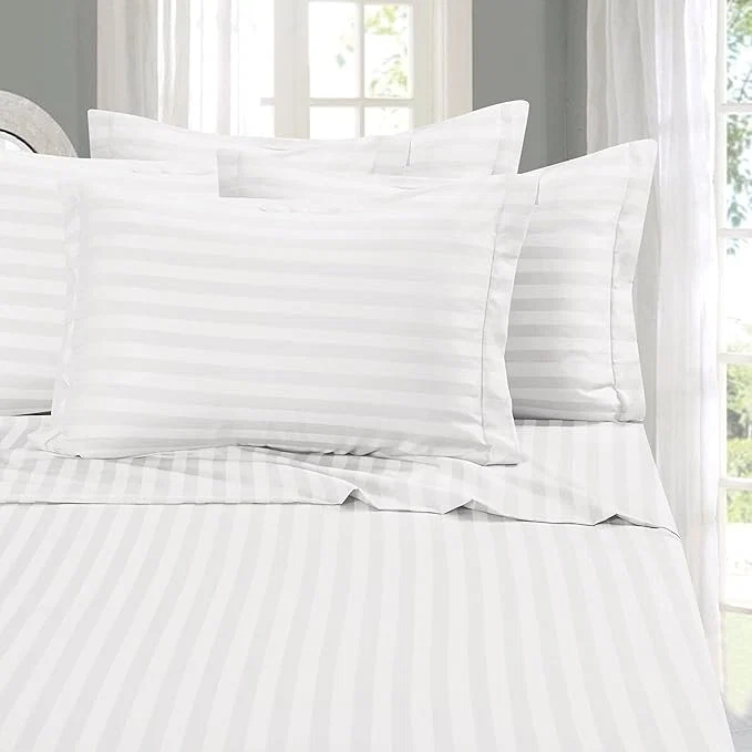 Versatile Elegant Comfort Softest Coziest 6-Piece Sheet Sets – 1500 Premier Hotel Quality Luxurious Wrinkle Resistant 6-Piece Damask Stripe Bed Sheet Set Queen White Enhanced