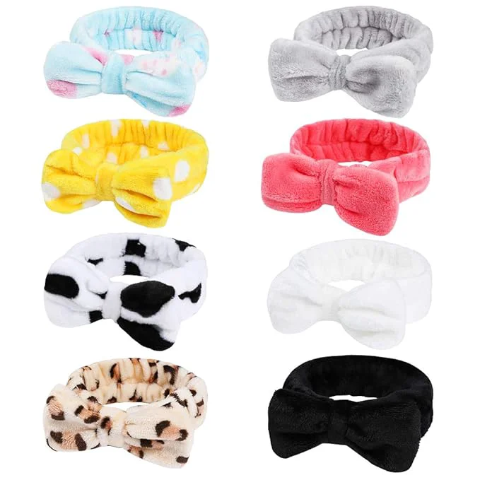 Elite 8 Pack Spa Headbands Coral Fleece Makeup Bow Headbands Terry Cloth Face Hair Unique