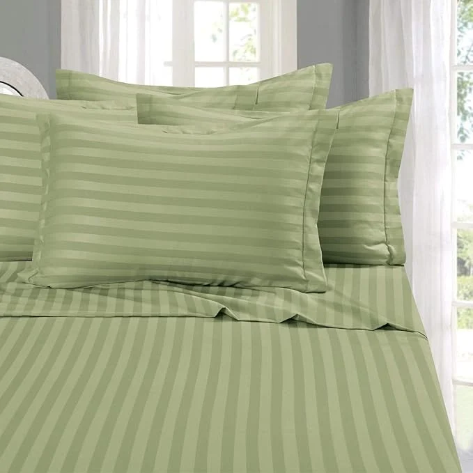 Fine Elegant Comfort Softest Coziest 6-Piece Sheet Sets – 1500 Premier Hotel Quality Luxurious Wrinkle Resistant 6-Piece Damask Stripe Bed Sheet Set California King Sage Green Sustainable