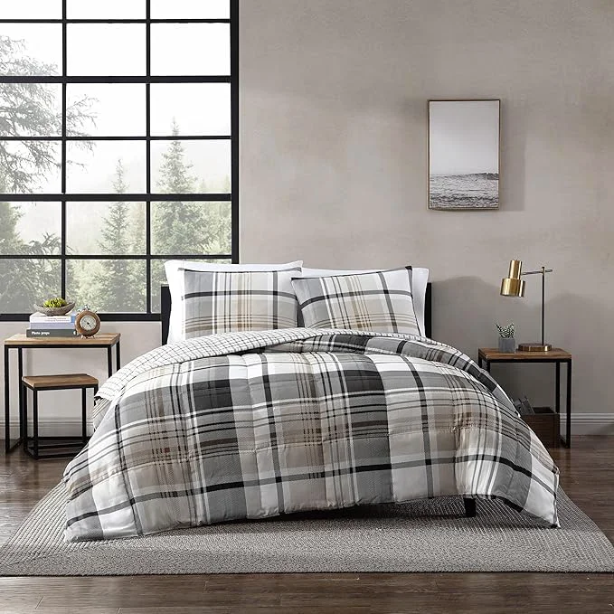 Selected Eddie Bauer – Twin Comforter Set Reversible Plaid Bedding with Matching Sham Oeko-Tex Dorm Essentials Normandy Grey Environmentally Friendly