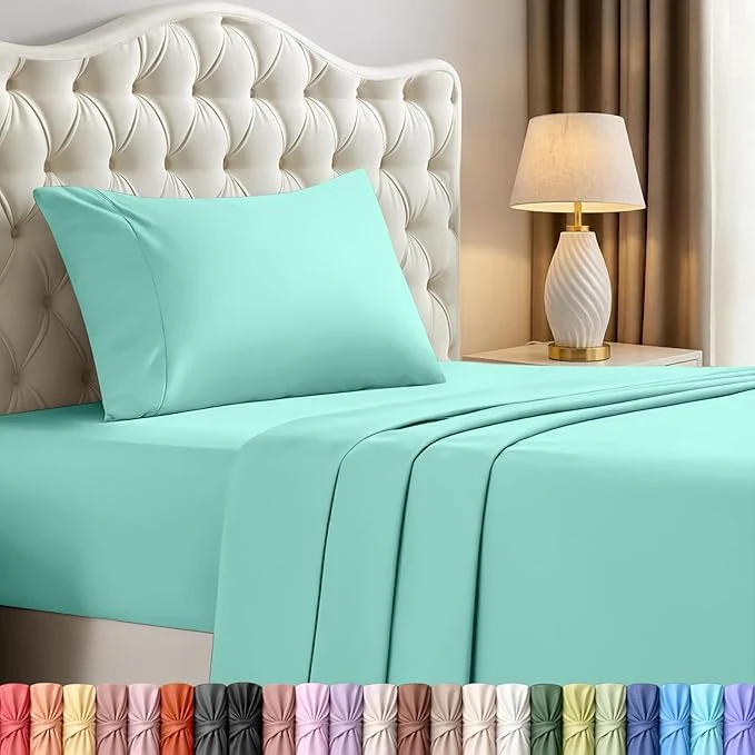 Practical Utopia Bedding Twin Bed Sheets Set – 3 Piece Bedding – Brushed Microfiber – Shrinkage and Fade Resistant – Easy Care Twin Spa Blue User-Friendly