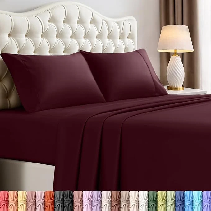Outstanding Utopia Bedding King Size Sheet Set – 4 Piece Bed Sheets Soft and Breathable Microfiber Includes 1 Fitted Sheet 1 Flat Sheet and 2 Pillowcases – Oeko Tex Burgundy Excellent
