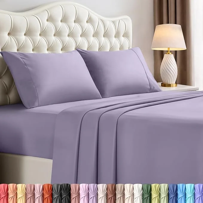 Original Design Utopia Bedding King Size Sheet Set – 4 Piece Bed Sheets Soft and Breathable Microfiber Includes 1 Fitted Sheet 1 Flat Sheet and 2 Pillowcases – Oeko Tex Lavender Enhanced
