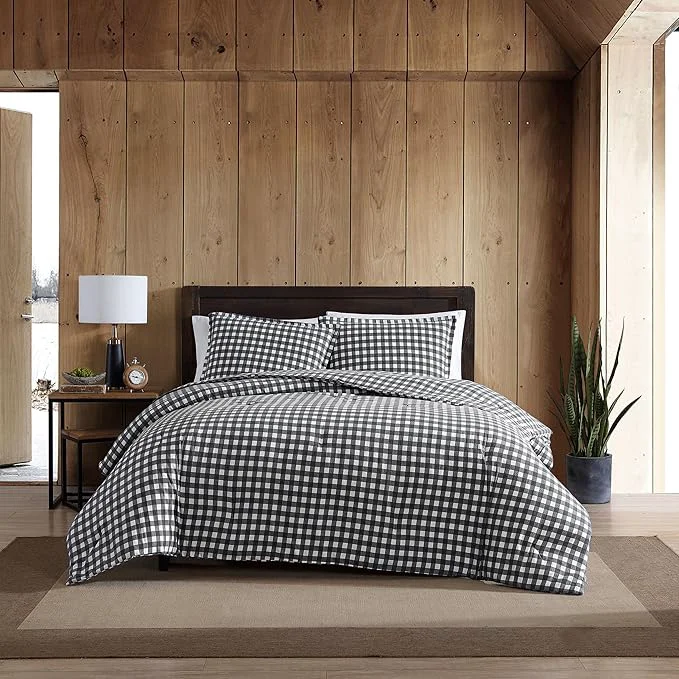 Fast Eddie Bauer – Queen Comforter Set Reversible Cotton Bedding with Matching Shams Luxurious Bedding Set for Colder Months Preston Grey Queen Recyclable