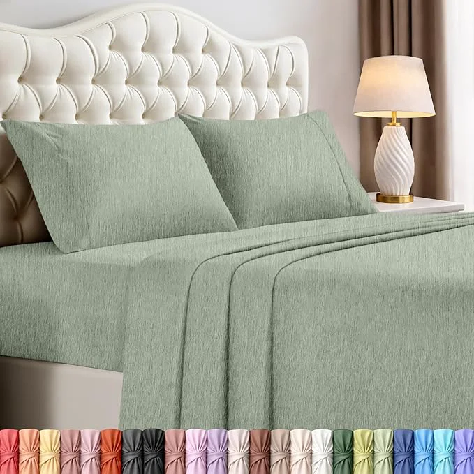 Solid Utopia Bedding California King Size Sheet Set – 4 Piece Bed Sheets Soft and Breathable Microfiber Includes 1 Fitted Sheet 1 Flat Sheet and 2 Pillowcases – Oeko Tex Heather Sage Safe