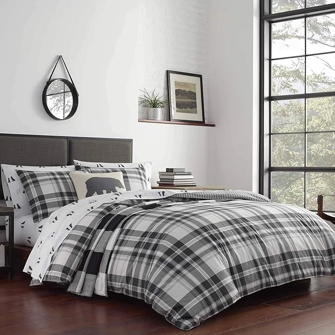 Secure Eddie Bauer – Queen Comforter Set Cotton Reversible Bedding with Matching Shams Plaid Home Decor for All Seasons Coal Creek Grey Queen Excellent