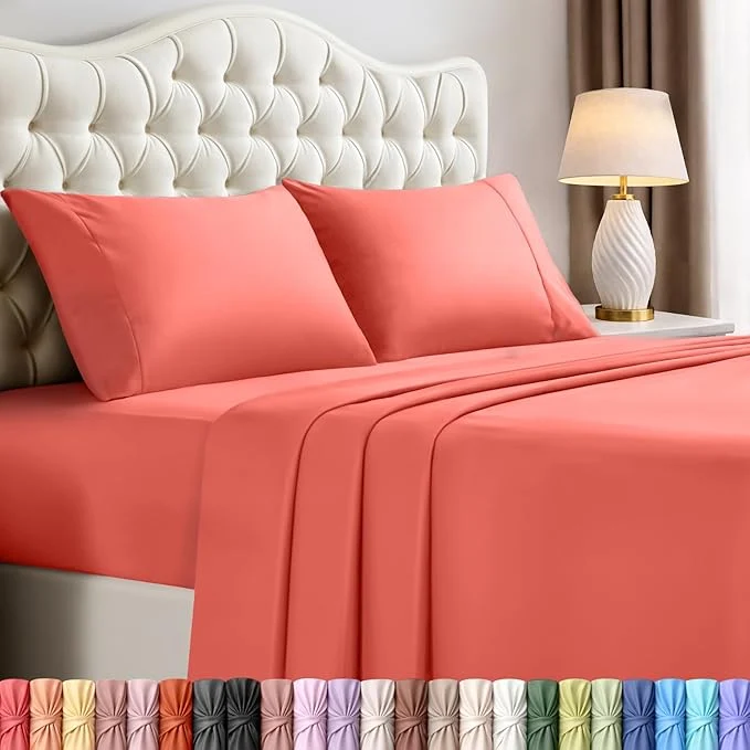 Environmentally Friendly Utopia Bedding King Size Sheet Set – 4 Piece Bed Sheets Soft and Breathable Microfiber Includes 1 Fitted Sheet 1 Flat Sheet and 2 Pillowcases – Oeko Tex Coral Dependable