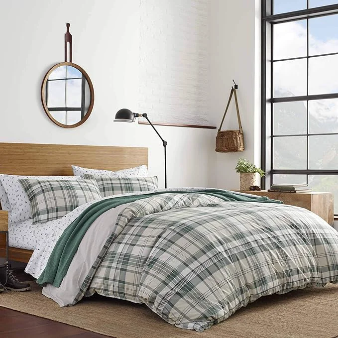 Crafted Eddie Bauer – Twin Comforter Set Reversible Bedding with Matching Sham Medium Weight Dorm Essentials Timbers Green High-Performance
