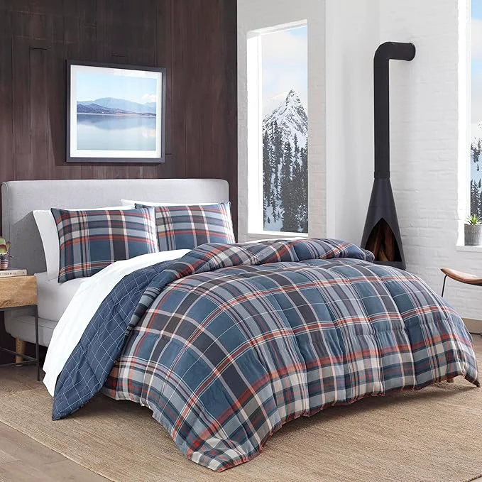 Soft Eddie Bauer – Queen Comforter Set Reversible Down Alt Bedding with Matching Shams Home Decor for Colder Months Shasta Lake Navy Queen Fashionable