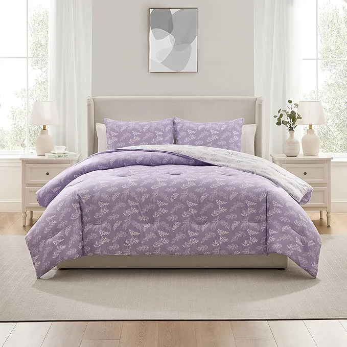Powerful Nestl King Size Comforter Set – Lavender Bed in a Bag King Size 3 Pieces Reversible Bed Set Soft Floral Bedding Set All Season Botanical Comforters with Pillow Shams Advanced